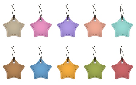 Colorful blank leather labels in the shapes of stars. Price tags for. Vector setのイラスト素材