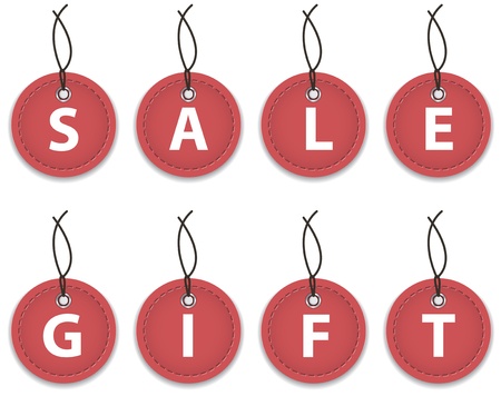 Red leather labels with the words sale and gift. Price tags. のイラスト素材