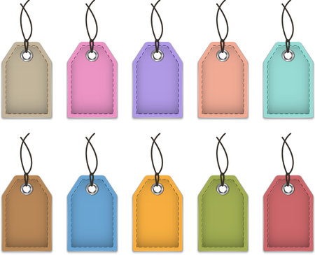 Blank colorful price tags made of leather  Labels for shopping  Vector illustrationのイラスト素材