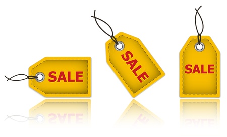 Yellow price tags made of leather and with the word sale  Labels for shopping  Vector illustrationのイラスト素材