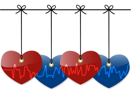 Hanging colorful hearts with cardiogram.のイラスト素材