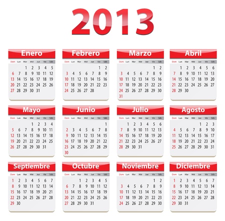 Red glossy calendar for 2013 year in Spanish language. Vector illustrationのイラスト素材