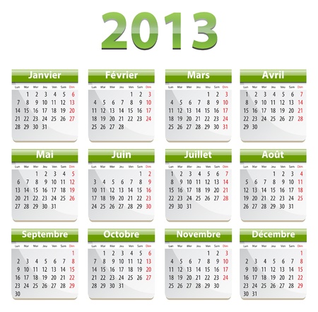 Green calendar for 2013 year in French. Vector illustration のイラスト素材
