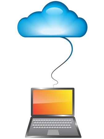 Cloud computing concept with a notebook connected to a glossy cloud. Vector illustrationのイラスト素材
