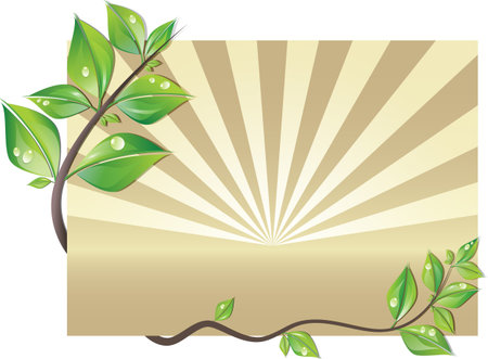 Nature card decorated with fresh green leaves. Vector illustrationのイラスト素材