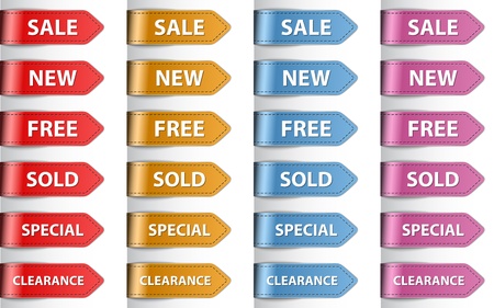 Shopping tag labels made of leather. Colorful ribbons. Design templates. Vector illustrationのイラスト素材