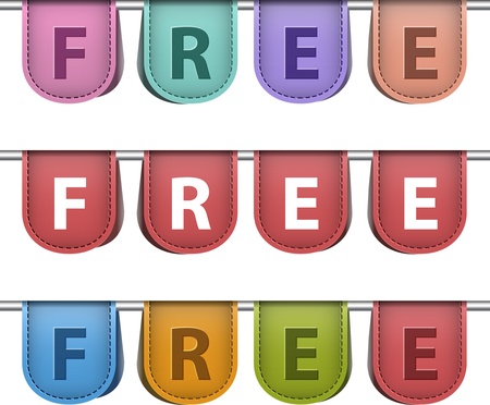 Free icons. Commercial leather tag labels. Vector illustrationのイラスト素材