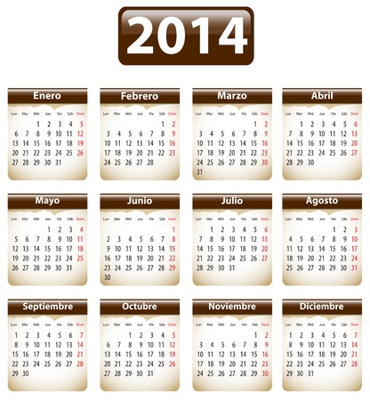 Brown calendar for 2014 year in Spanish with torn papers. Vector illustrationのイラスト素材