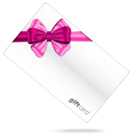 Pink ribbon with gorgeous bow on white gift cardのイラスト素材