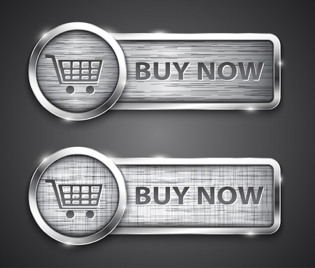 Commercial brushed metallic buttons with the words  buy nowのイラスト素材