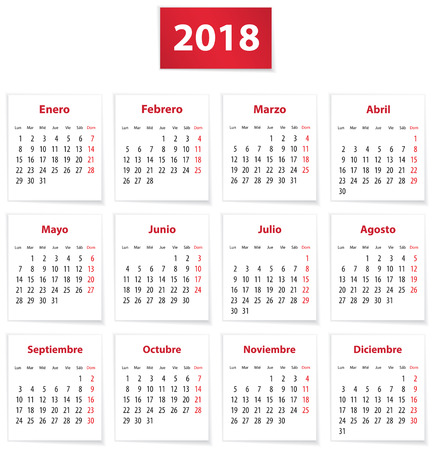 Calendar for 2018 year on white papers in Spanish. Vector illustrationのイラスト素材