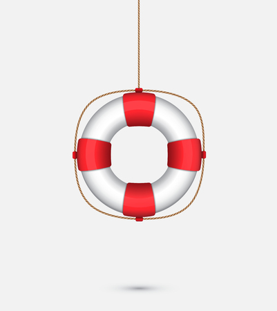 Life saver ring hanging with a rope. SOS symbol. Vector illustration of a lifebuoy. Lifebeltのイラスト素材