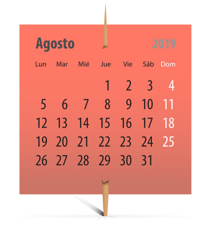 Orange notepaper with 2019 Spanish calendarのイラスト素材