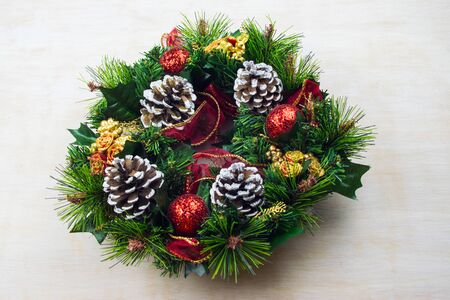 Christmas New Year arrangement pine cone glitter ballの写真素材