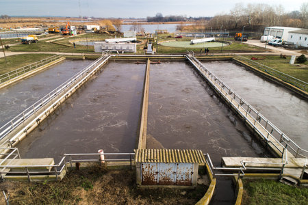 Water Treatment Facility Pools.
Complete view of a waste water treatment facility