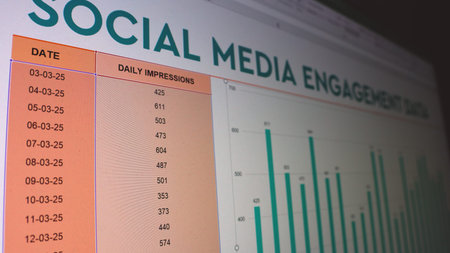 Social media engagement data spreadsheet table filled with numbers Camera shot of a computer screen...
