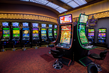 Casino interior with slot machines.のeditorial素材