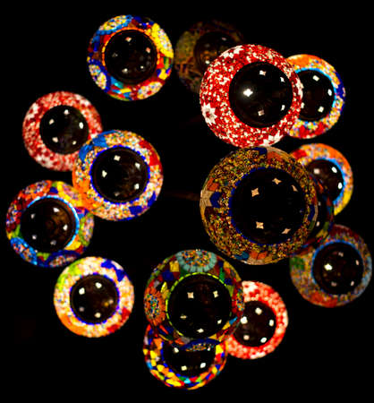 colorful balloons ceiling lights lanterns bottom view beautiful backgroundの写真素材