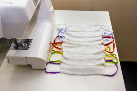 production of protective gauze masks for the face from viruses during an epidemic or pandemicの写真素材