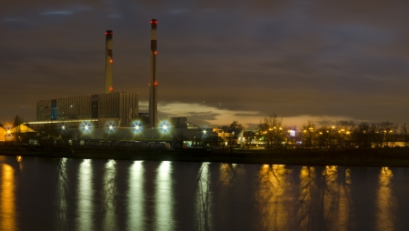 industrial landscape in clear dlue nightの写真素材