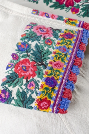 canvas background of hand made embroideryの写真素材