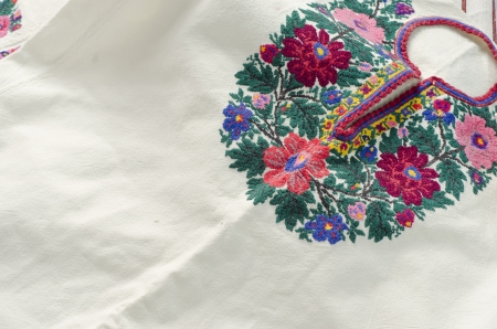 canvas background of hand made embroideryの写真素材