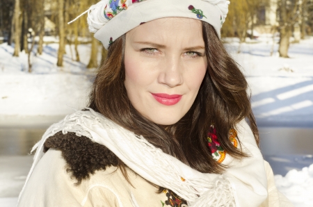 woman in tradition cloth in winterの写真素材