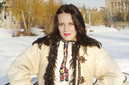 woman in tradition cloth in winterの写真素材