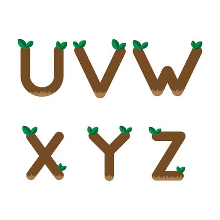 Nature alphabet set, U,V,W,X,Y,Z ,eco design,vector,illustration.のイラスト素材