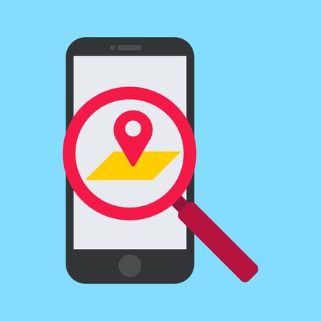 Search map on mobile icon, location of the town on my map, vector, illustration.のイラスト素材