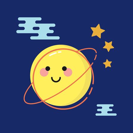 Planet icon, cartoon planet and stars in space, vector, illustration.のイラスト素材