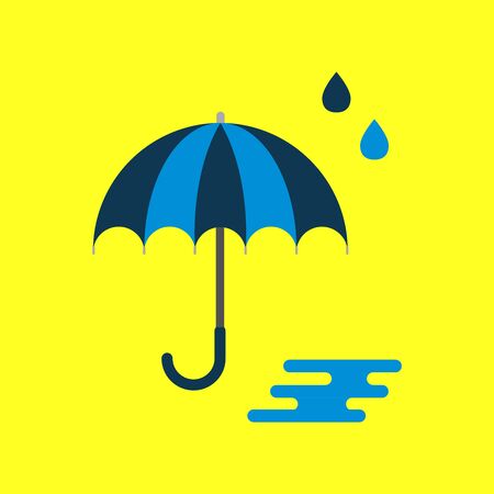 Blue umbrella and rain, rainy season concept, vector, illustration.のイラスト素材