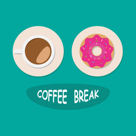 Coffee Break concept, coffee cup and sweet donut, vector, illustration.のイラスト素材