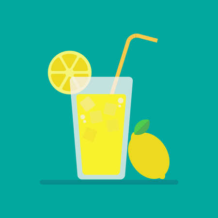 Fresh lemonade icon, lemon juice in glass with slice of lemon, vector, illustration.のイラスト素材