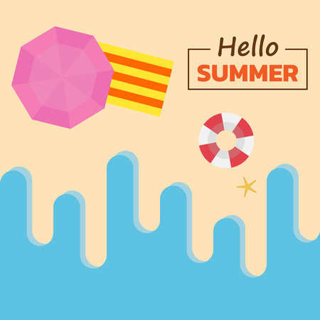 Hello summer, summer holiday beach, template backdrop, vector, illustration.のイラスト素材