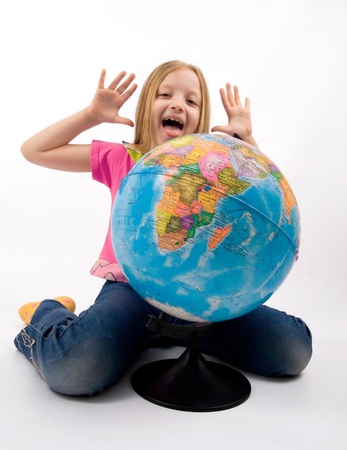 Child with globeの写真素材