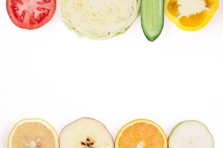 fruits and vegetables on white backgroundの写真素材