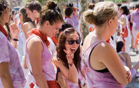 PAMPLONA, SPAIN -JULY 6  People are having fun at the opening of the San Fermin festival  Pamplona, Navarra, Spain 6 July 2011 in Pamplona Spain  のeditorial素材