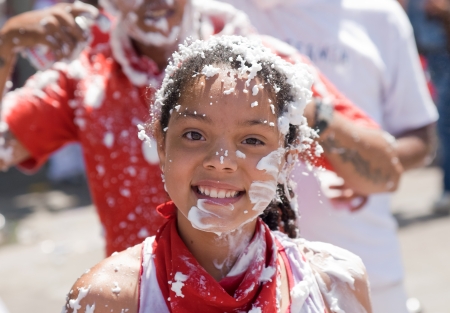 PAMPLONA, SPAIN -JULY 6  Girl having fun at the opening of the San Fermin festival  Pamplona, Navarra, Spain 6 July 2011 in Pamplona Spain  のeditorial素材