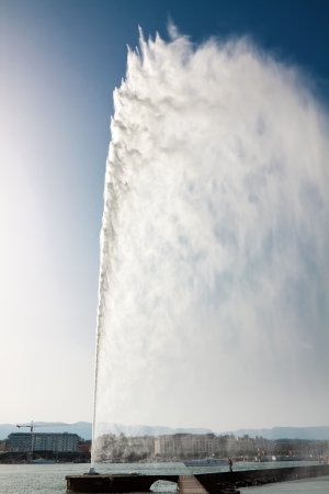 Geneva water fountain. The highest such fountain in the world, switzerlandの写真素材