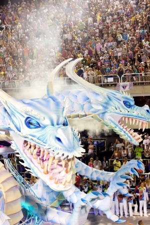 RIO DE JANEIRO - FEBRUARY 11: Show with decorations of dragons on carnival Sambodromo in Rio de Janeiro February 11, 2013, Brazil. The Rio Carnival is biggest carnival in world.のeditorial素材
