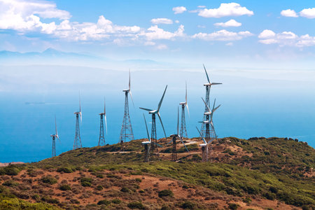 Tarifa wind mills with blue sky