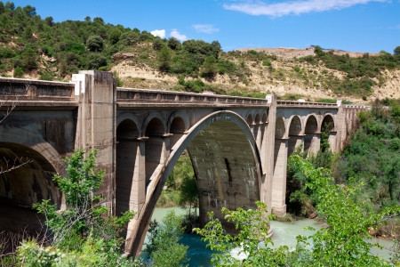 Bridge over River Gallego. The autonomous region Aragon, Spain.の写真素材