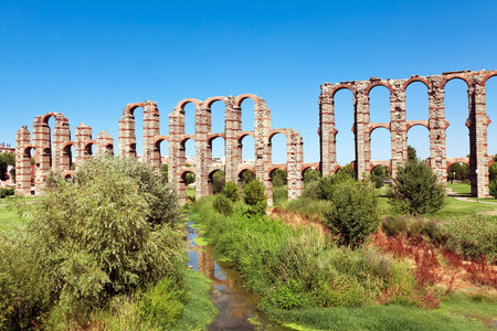 Aqueduct Los Milagros, Merida, Spainの写真素材