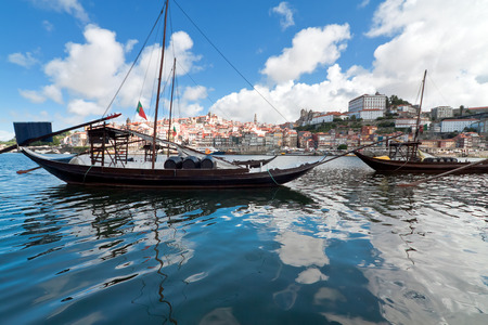 Rabelo boats in Porto, Portugalの写真素材