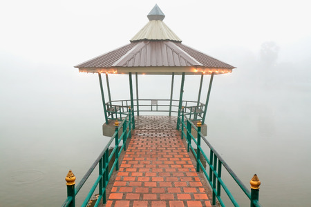 Gazebo on Nong Jong Kham pond in Mae Hong Son province, Northern Thailandの写真素材