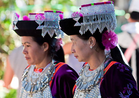 LISU, THAILAND - FEBRUARY 7: Women in national costumes during  Spring Festival (Chinese New Year) in village of Lisu, province of Mae Hong Son, Thailand, February 7, 2014のeditorial素材