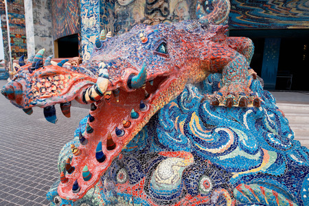 NAKHONRATCHASIMA PROVINCE, THAILAND - FEBRUARY 20: Sculpture of mythical creatures in temple Ban Rai, Thailand, February 20, 2014. Temple is residence of  personal Confessor of king of Thailandのeditorial素材