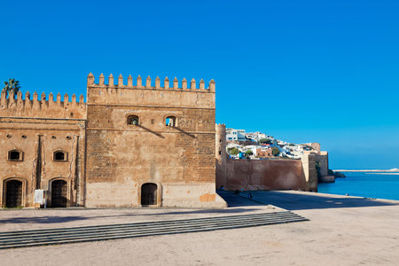 Fortress guarding river estuary and historical Medina of city of Rabat, capital of Moroccoの写真素材