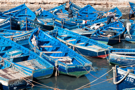 ESSAOUIRA, MOROCCO - NOVEMBER 26: Fishing boats in the fishing port in  Essaouira, November 26, 2014. Essaouira is famous for its fish cuisine at touristsのeditorial素材